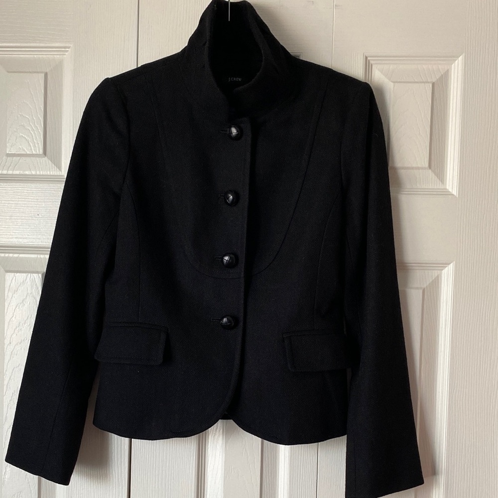 J. Crew Black Wool High-Collar Cropped Blazer Jacket Size S